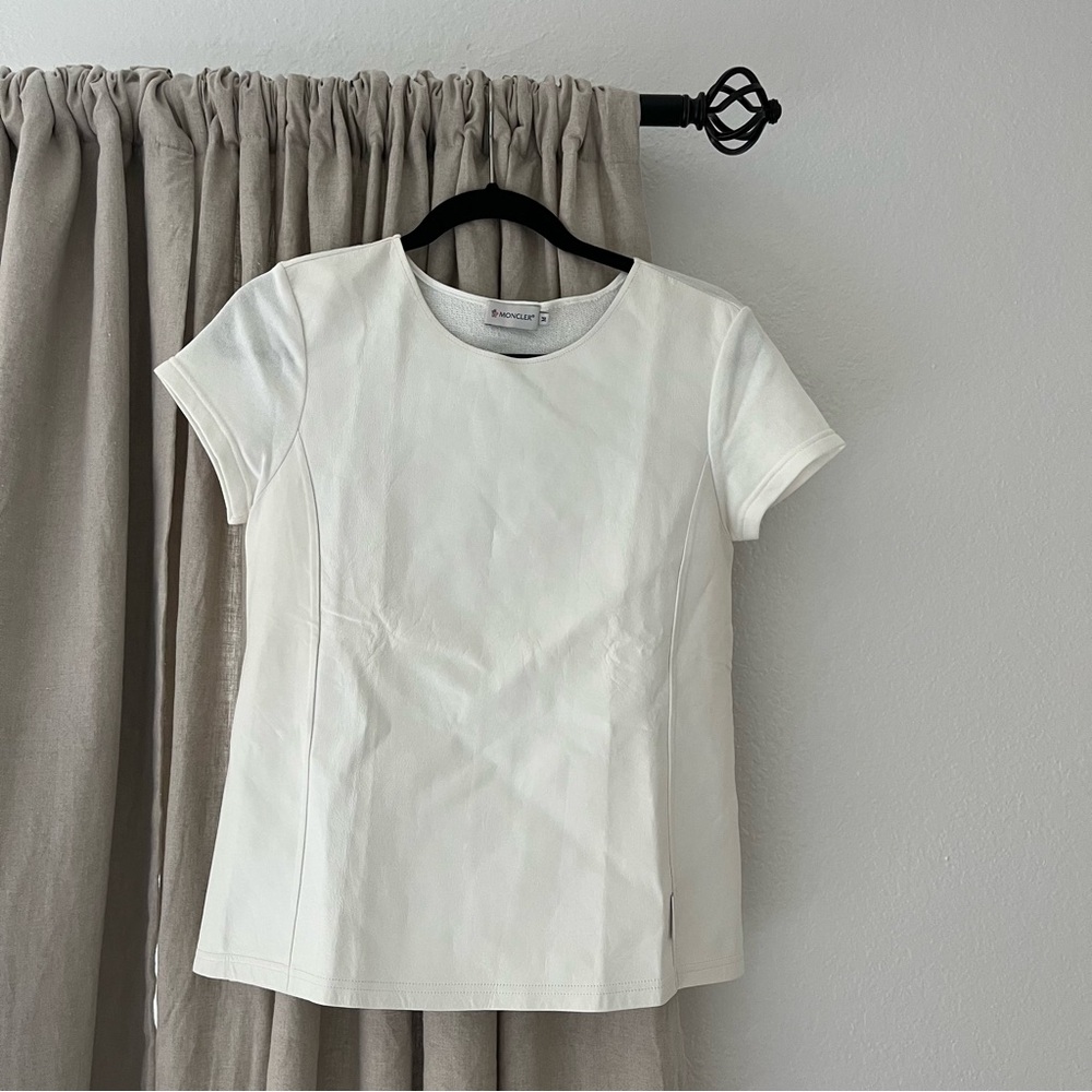 MONCLER Leather Front Short Sleeve Shirt Top
